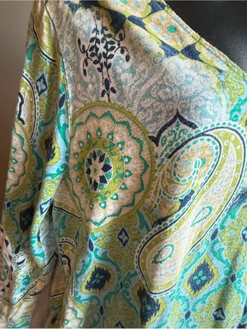 Chico's V-Neck Paisley Tunic - Green, Teal & Navy - Picture 3 of 5